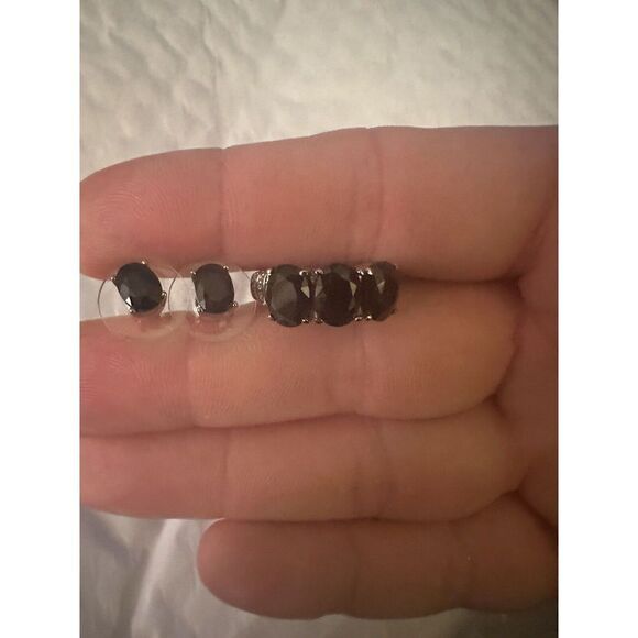 7.5 Cttw Natural Midnight Sapphire Ring Studs Set Stainless Steel Sz 6
